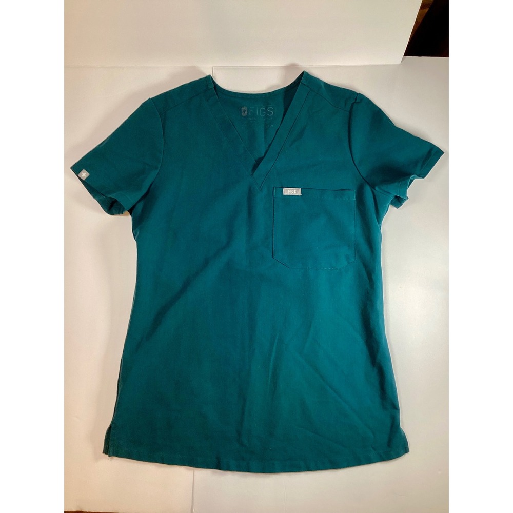 FIGS One-Pocket Scrub Top Women's XXS Dark Teal / Caribbean Blue